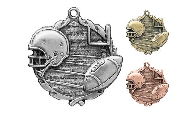 Sculptured Football Medallion: Antique Silver 1-3/4"-105166