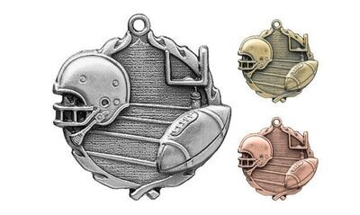 Sculptured Football Medallion: Antique Silver 1-3/4"-105166