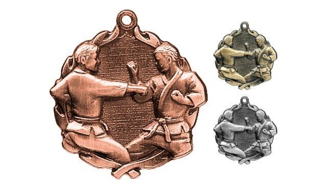Sculptured Karate Medallion: Antique Bronze 1-3/4"-105170
