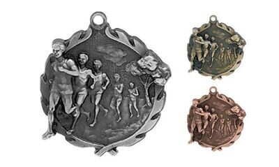 Sculptured MALE Cross Country Medallion: Antique Silver 1-3/4"-105172