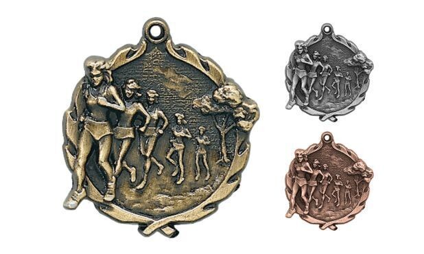 Sculptured FEMALE Cross Country Medallion: Antique Gold 1-3/4"-105174