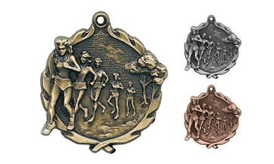 Sculptured FEMALE Cross Country Medallion: Antique Gold 1-3/4"-105174