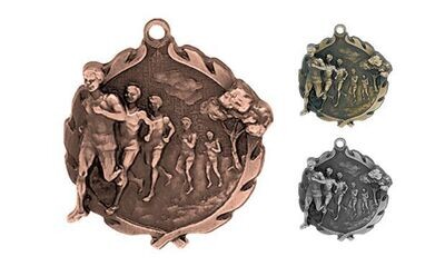 Sculptured MALE Cross Country Medallion: Antique Bronze 1-3/4"-105173
