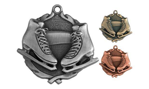 Figure Skating Sculptured Medallion: Antique Silver 1-3/4"-105178