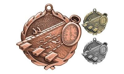 Sculptured Swimming Medallion: Antique Bronze 1-3/4"-105185