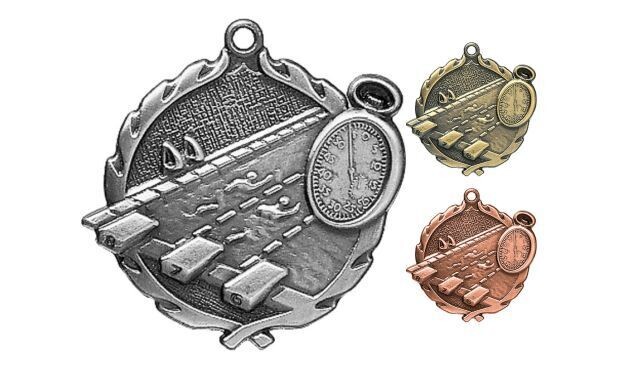Sculptured Swimming Medallion: Antique Silver 1-3/4"-105184