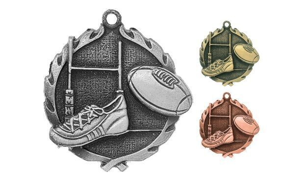 Sculptured Rugby Medallion: Antique Silver 1-3/4"-105202