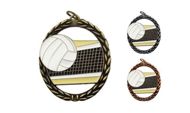 Full Colour Volleyball Medallion: Antique Gold 2-3/4"-105219
