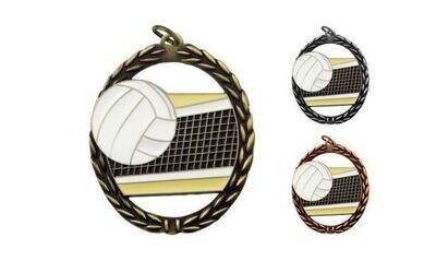 Full Colour Volleyball Medallion: Antique Gold 2-3/4"-105219