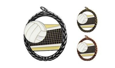 Full Colour Volleyball Medallion: Antique Silver 2-3/4"-105220