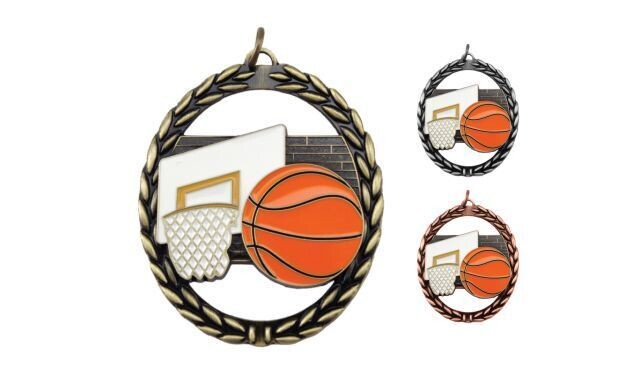 Full Colour Basketball Medallion: Antique Gold 2-3/4"-105222
