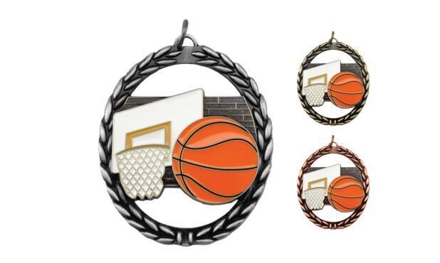 Full Colour Basketball Medallion: Antique Silver 2-3/4"-105223
