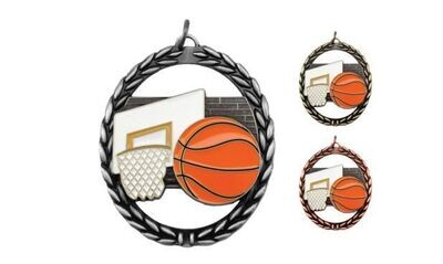 Full Colour Basketball Medallion: Antique Silver 2-3/4"-105223