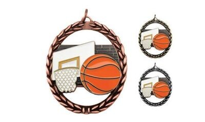 Full Colour Basketball Medallion: Antique Bronze 2-3/4"-105224