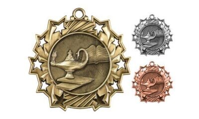 Ten Star Lamp of Knowledge Medallion: Antique Gold 2-1/4"-105259