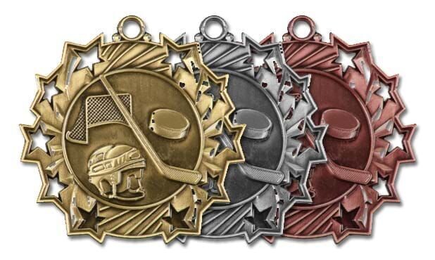 Ten Star Hockey Medallion: Antique Bronze 2-1/4"-105264