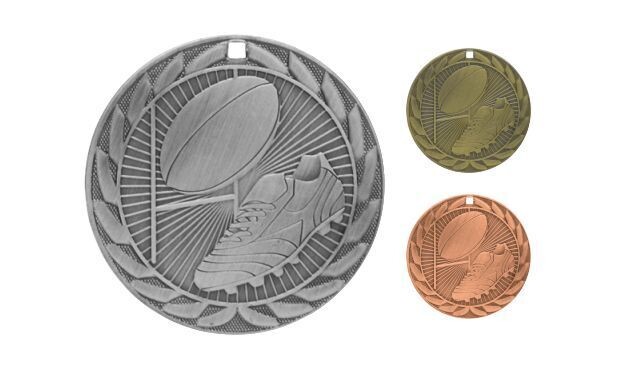 Iron Rugby Medallion: Antique Silver 2"-107097