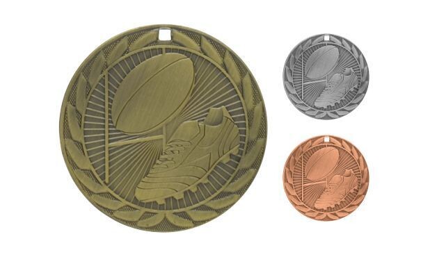 Iron Rugby Medallion: Antique Gold 2"-107096