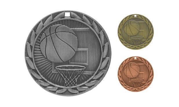 Iron Basketball Medallion: Antique Silver 2"-107106