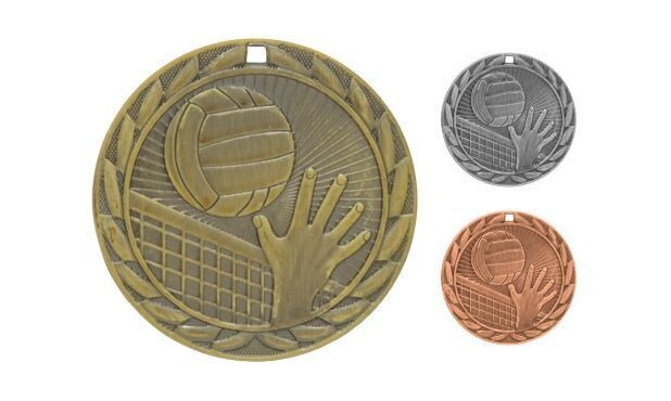 Iron Volleyball Medallion: Antique Gold 2"-107120