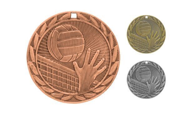Iron Volleyball Medallion: Antique Bronze 2"-107122