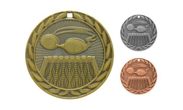 Iron Swimming Medallion: Antique Gold 2"-107126