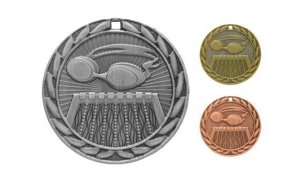 Iron Swimming Medallion: Antique Silver 2"-107127