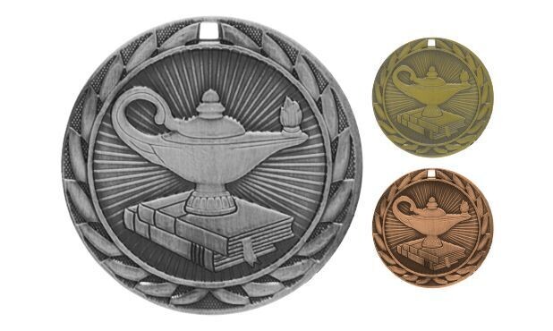 Iron Lamp of Knowledge Medallion: Antique Silver 2"-107130