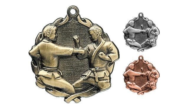 Sculptured Karate Medallion: Antique Gold 2-1/2"-105104