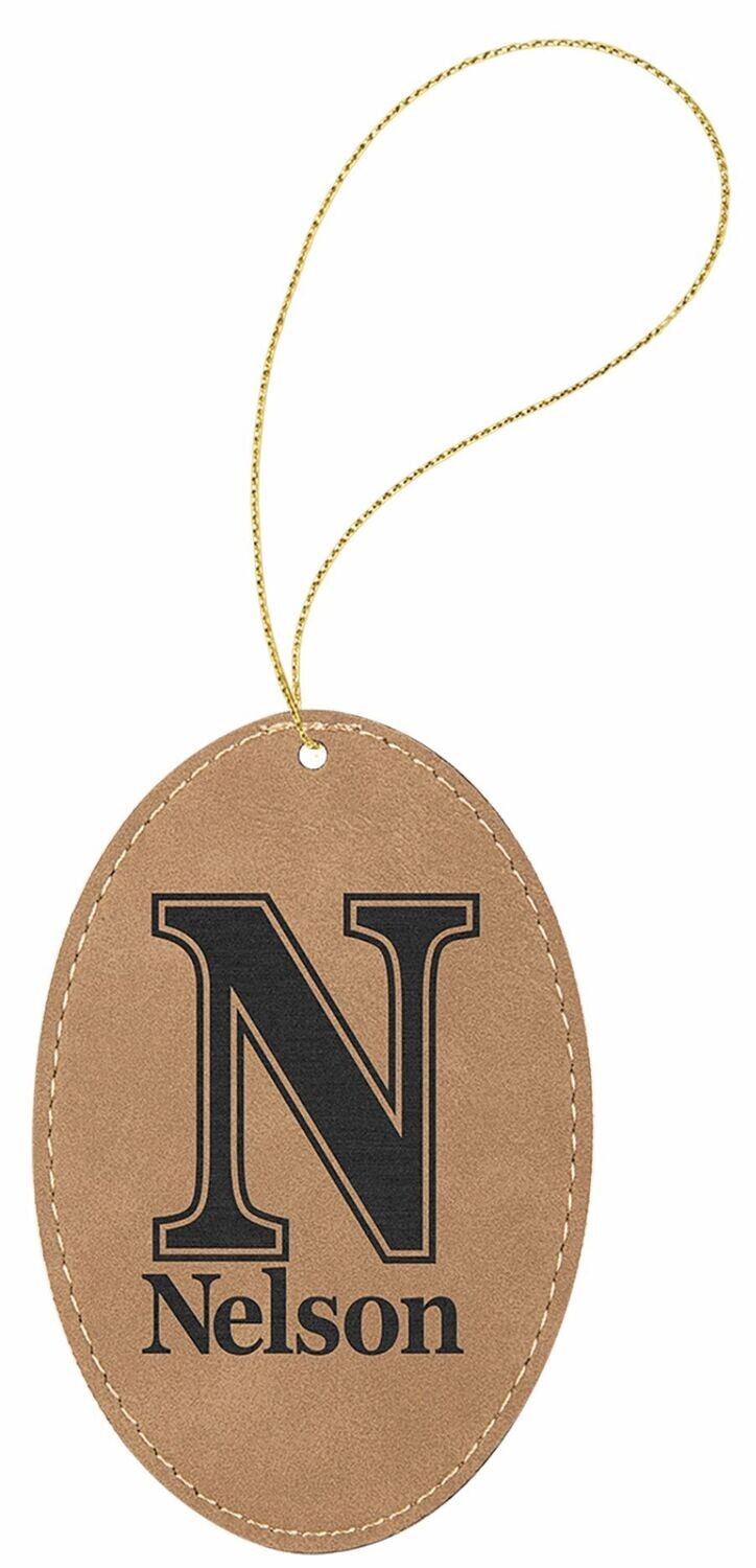 Light Brown/Black Laserable Leatherette Oval Ornament: 3" x 4-1/2"-108361