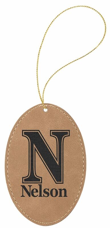 Light Brown/Black Laserable Leatherette Oval Ornament: 3" x 4-1/2"-108361
