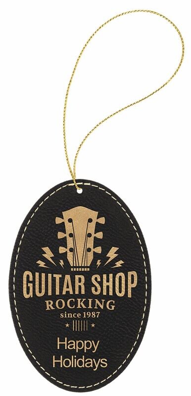 Black/Gold Laserable Leatherette Oval Ornament: 3" x 4-1/2"-108363