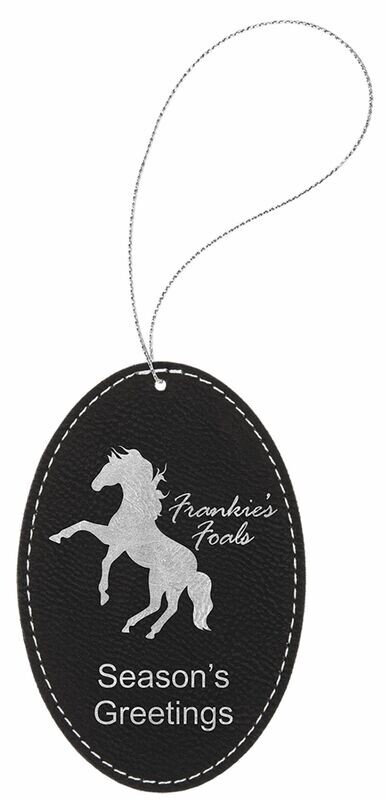 Black/Silver Laserable Leatherette Oval Ornament: 3" x 4-1/2"-108367
