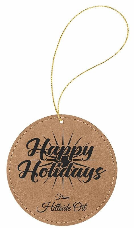Light Brown/Black Laserable Leatherette Round Ornament: 3-3/4"-108370