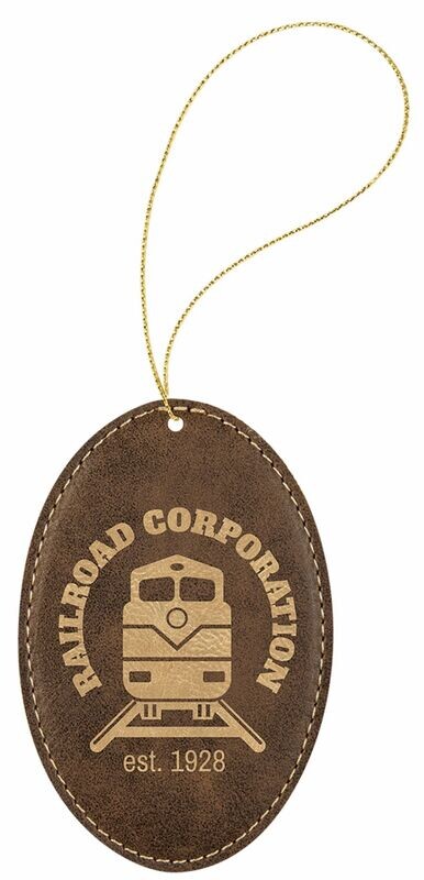 Rustic/Gold Laserable Leatherette Oval Ornament: 3" x 4-1/2"-108368