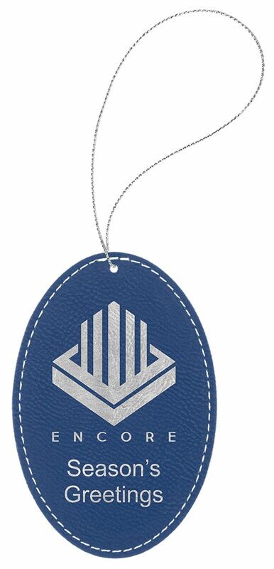 Blue/Silver Laserable Leatherette Oval Ornament: 3" x 4-1/2"-108369