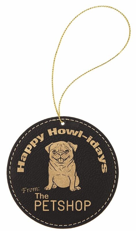 Black/Gold Laserable Leatherette Round Ornament: 3-3/4"-108372