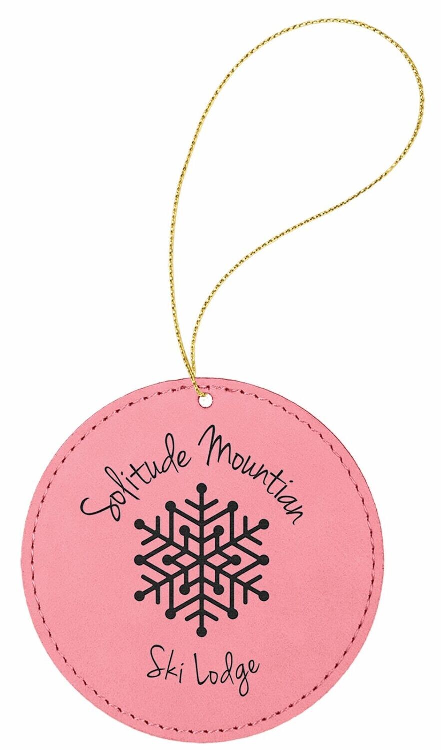 Pink/Black Laserable Leatherette Round Ornament: 3-3/4"-108375