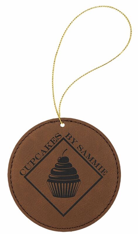 Dark Brown/Black Laserable Leatherette Round Ornament: 3-3/4"-108371