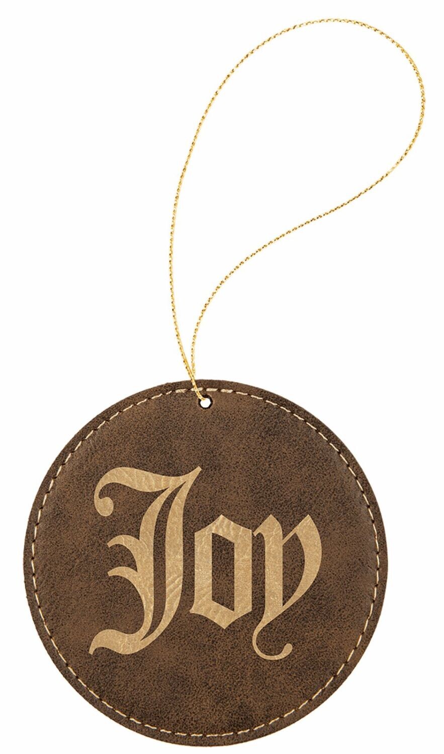 Rustic/Gold Laserable Leatherette Round Ornament: 3-3/4"-108377