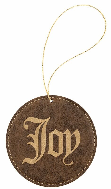 Rustic/Gold Laserable Leatherette Round Ornament: 3-3/4"-108377