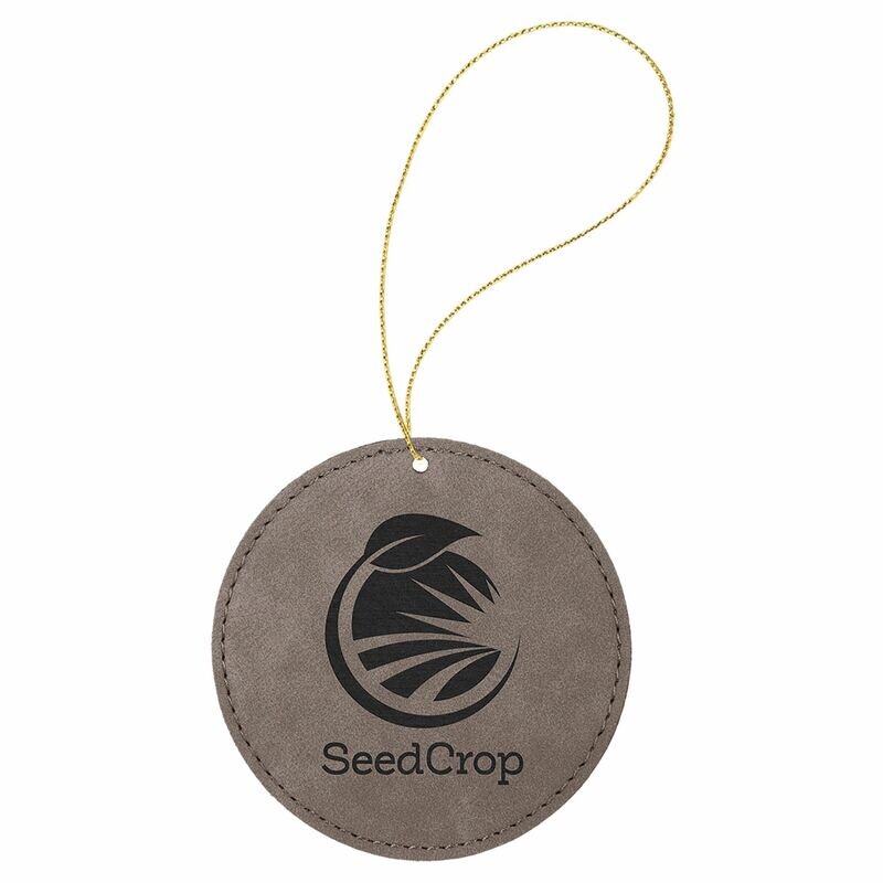 Grey/Black Laserable Leatherette Round Ornament: 3-3/4"-108374