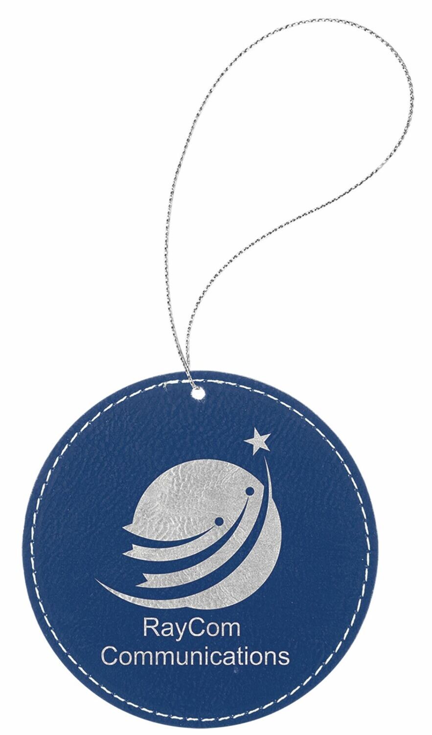 Blue/Silver Laserable Leatherette Round Ornament: 3-3/4"-108378
