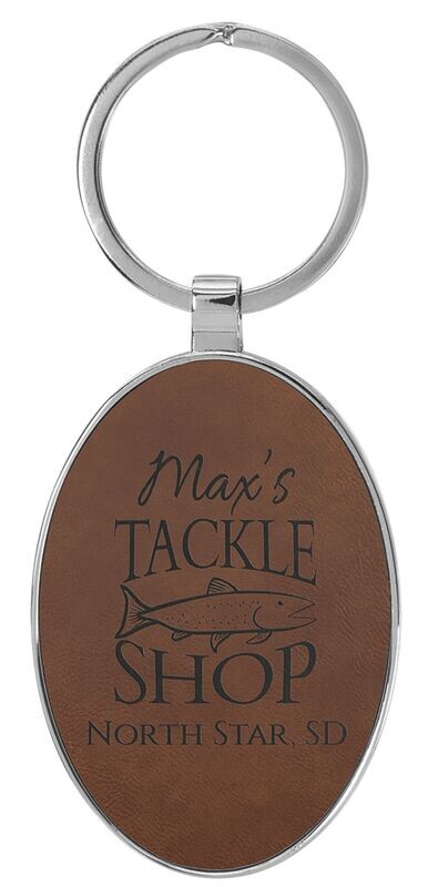 Leatherette/Metal Dark Brown/Black Oval Keychain: 3" x 1-3/4"-108169
