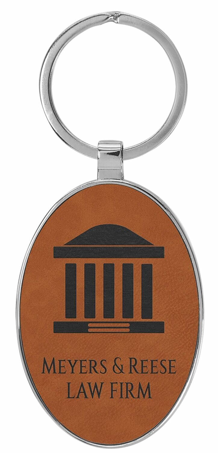 Leatherette/Metal Rawhide/Black Oval Keychain: 3" x 1-3/4"-108171