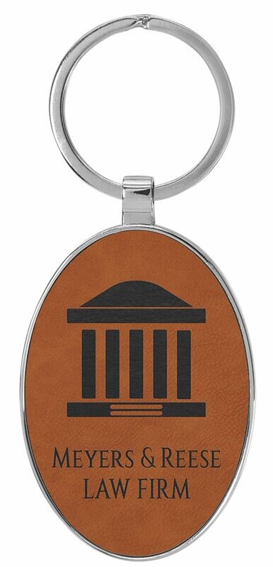 Leatherette/Metal Rawhide/Black Oval Keychain: 3" x 1-3/4"-108171