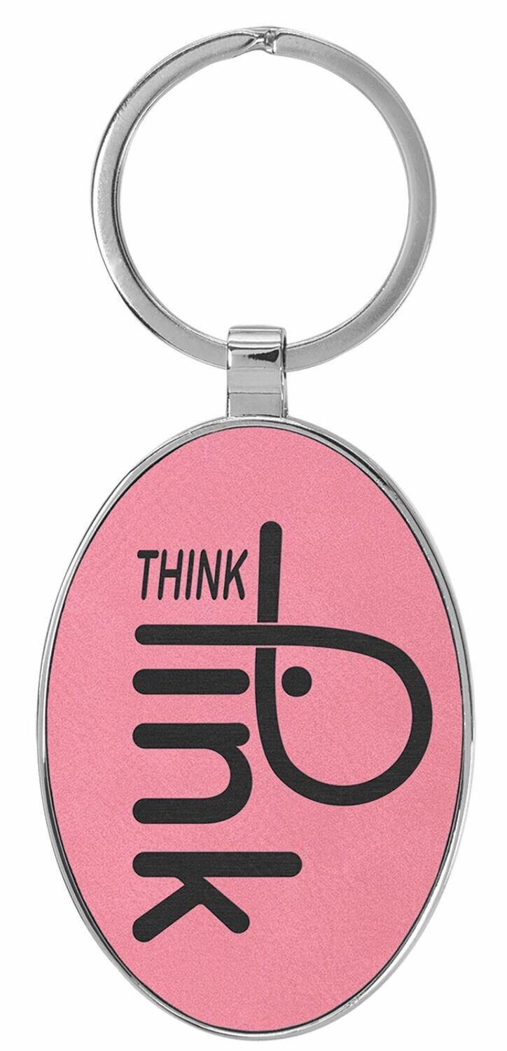 Leatherette/Metal Pink/Black Oval Keychain: 3" x 1-3/4"-108173