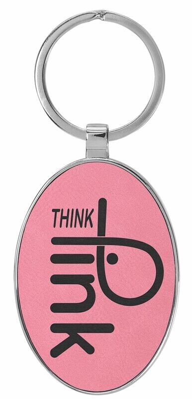 Leatherette/Metal Pink/Black Oval Keychain: 3" x 1-3/4"-108173