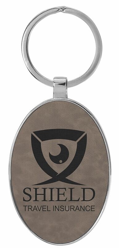 Leatherette/Metal Gray/Black Oval Keychain: 3" x 1-3/4"-108172