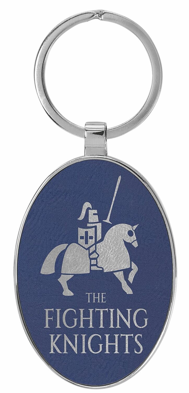 Leatherette/Metal Blue/Silver Oval Keychain: 3" x 1-3/4"-108177
